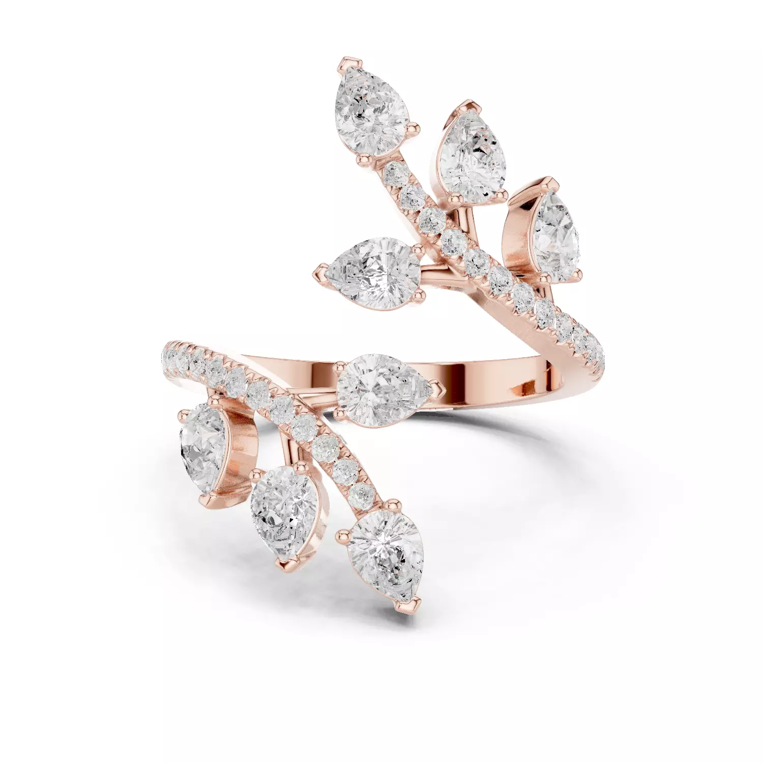 Diamond Leaves Cocktail Ring 3dm stl renders animation video 3D print model