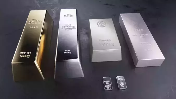 Gold Silver Platinum Palladium Bronze Copper Commodity Bars Low-poly 3D model