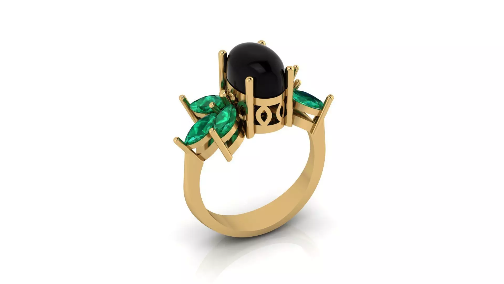 oval and emerald marquise jewelry ring 3D print model