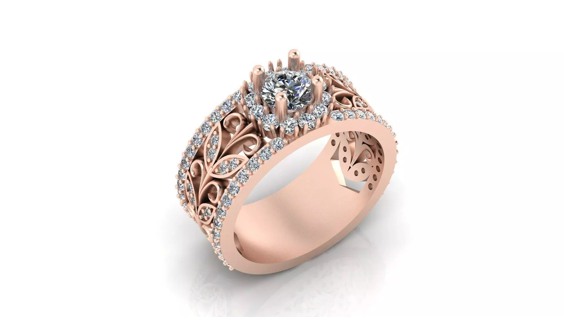 round halo floral engagement jewelry ring 3D print model