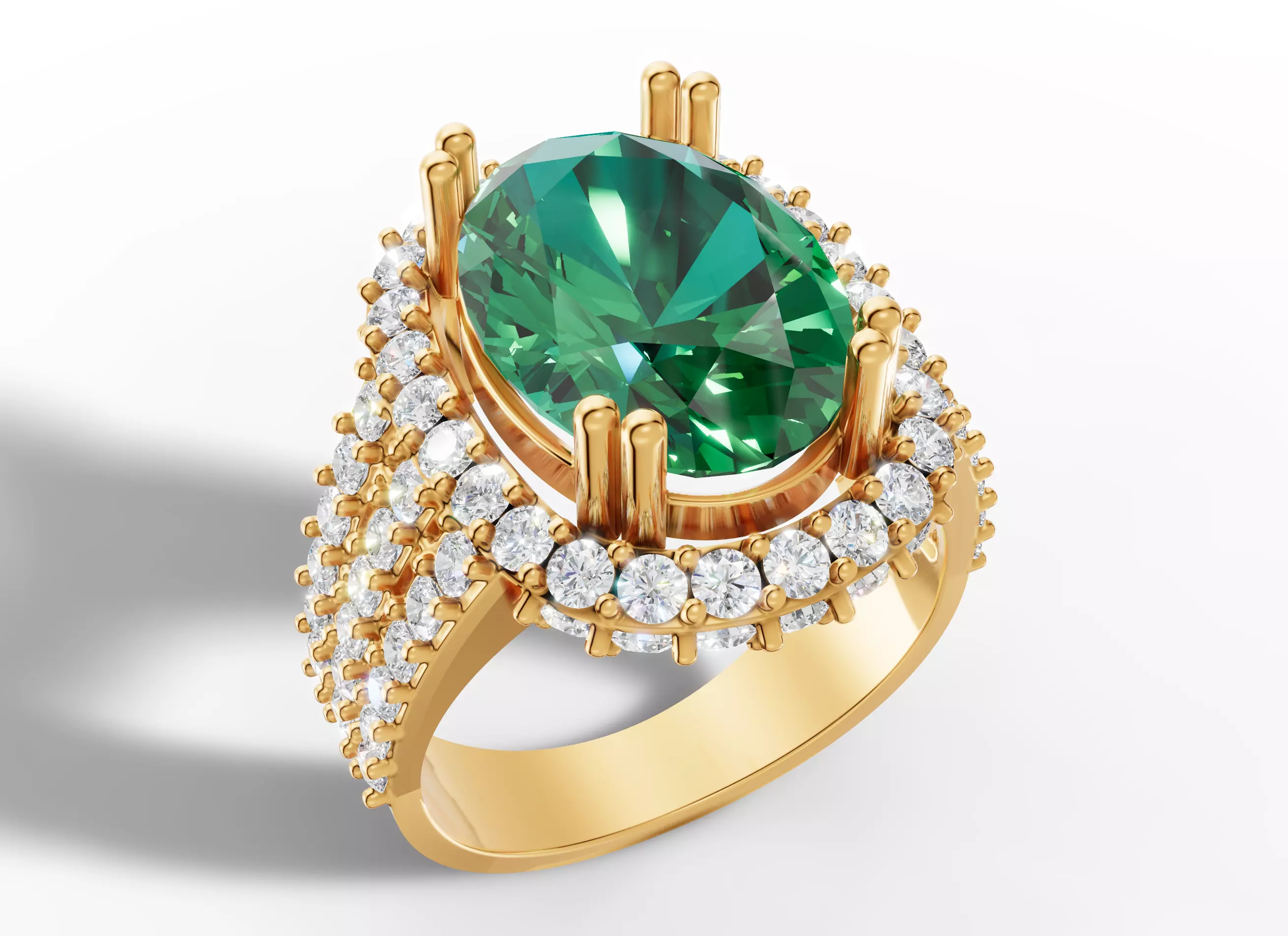 Gold Oval Gemstone Halo Ring CAD 3D print model