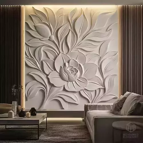 Modern Flower Relief Panel Wall Decor Set STL Mural CNC 380 3D model