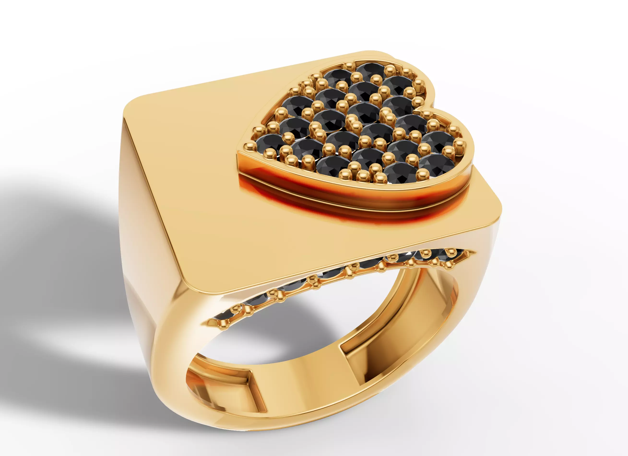 Gold Heart Gemstone Halo Ring CAD 3D print model