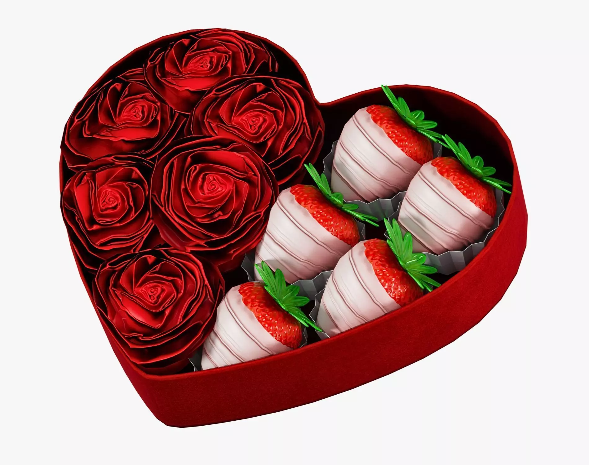 Valentines Heart Gift Box with Roses and Strawberry Candy Low-poly 3D model