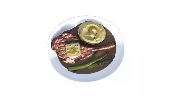 Grilled Steak With Butter and Mashed Potatoes Low-poly 3D model 4