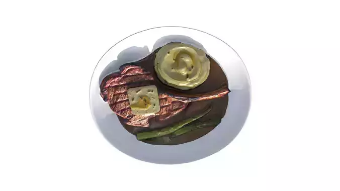 Grilled Steak With Butter and Mashed Potatoes Low-poly 3D model 7