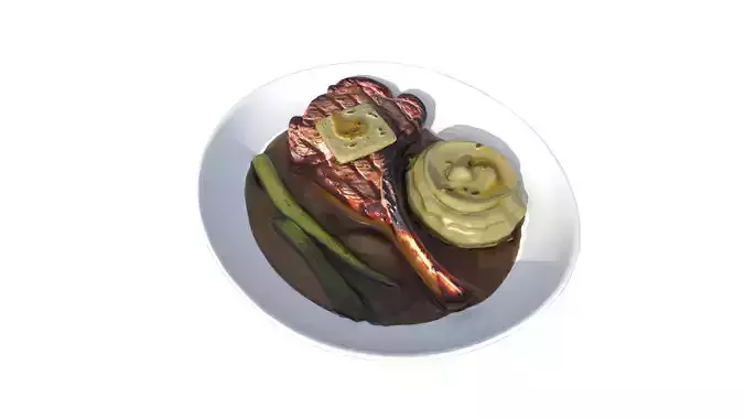 Grilled Steak With Butter and Mashed Potatoes Low-poly 3D model 5