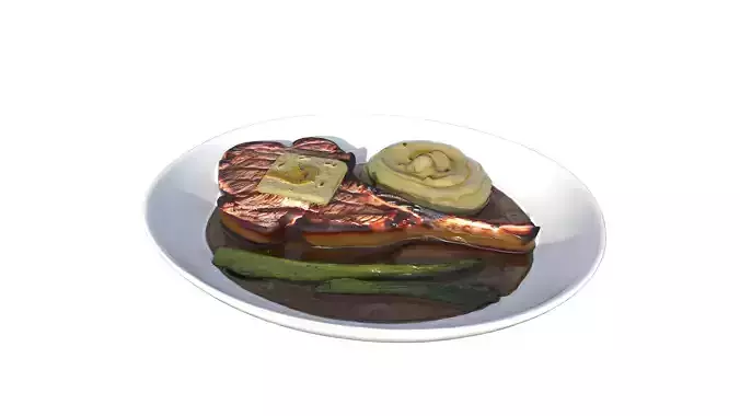 Grilled Steak With Butter and Mashed Potatoes Low-poly 3D model 6