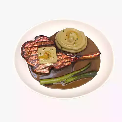 Grilled Steak With Butter and Mashed Potatoes Low-poly 3D model 3