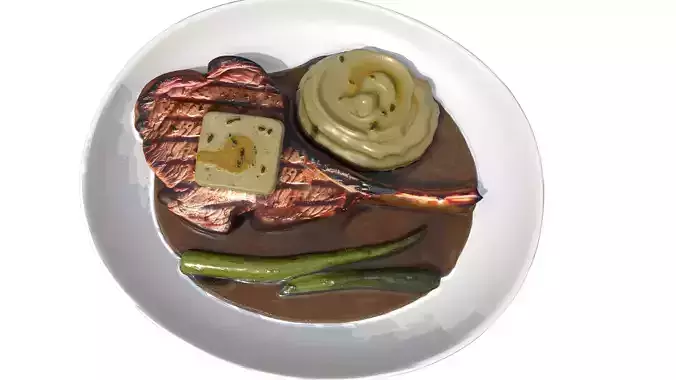Grilled Steak With Butter and Mashed Potatoes Low-poly 3D model 2