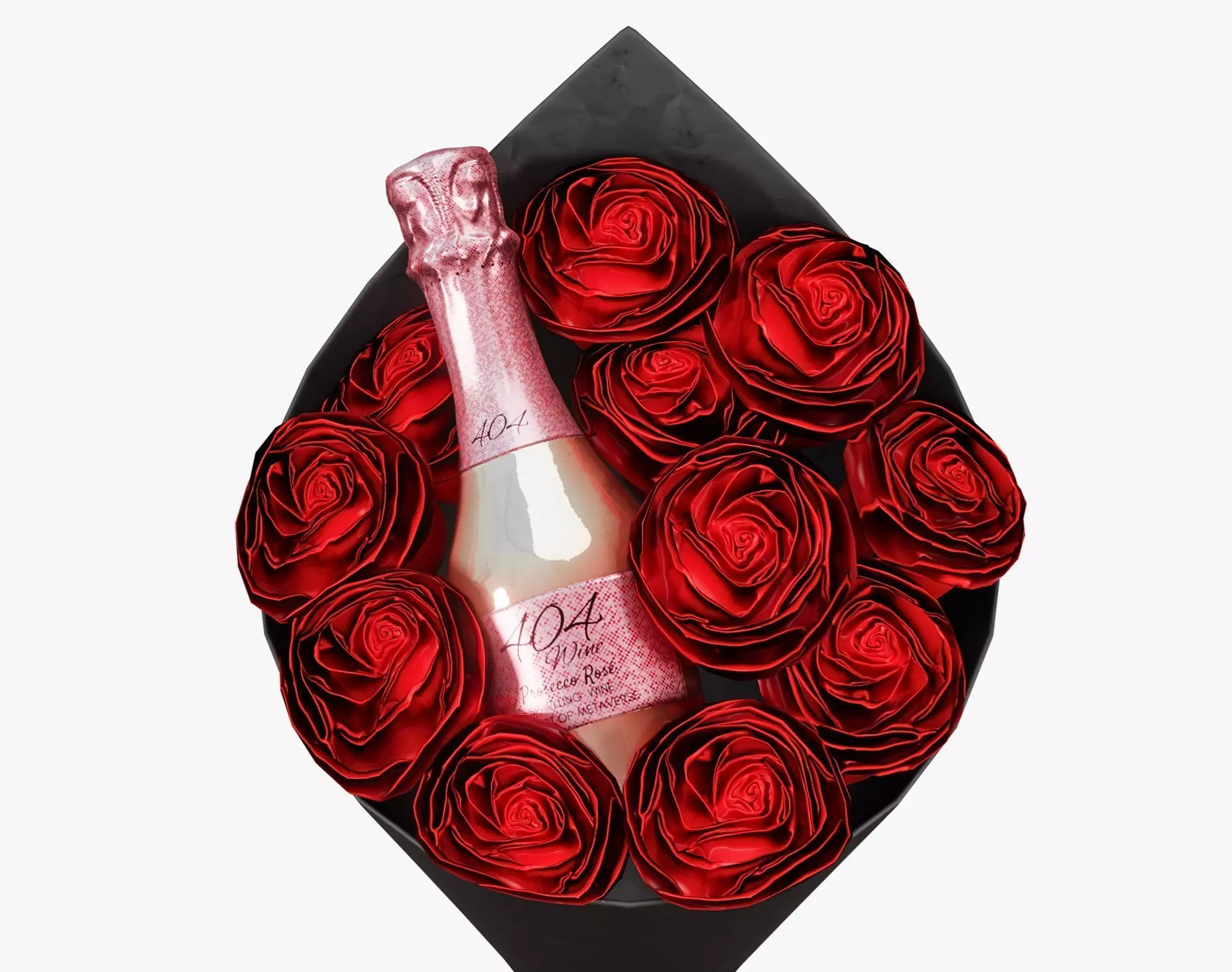 Valentines Wine Bottle with Bouquet - Romantic Gift Prop Low-poly 3D model