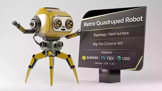 Retro Quadruped Robot Stylized Hard-Surface Character Low-poly 3D model