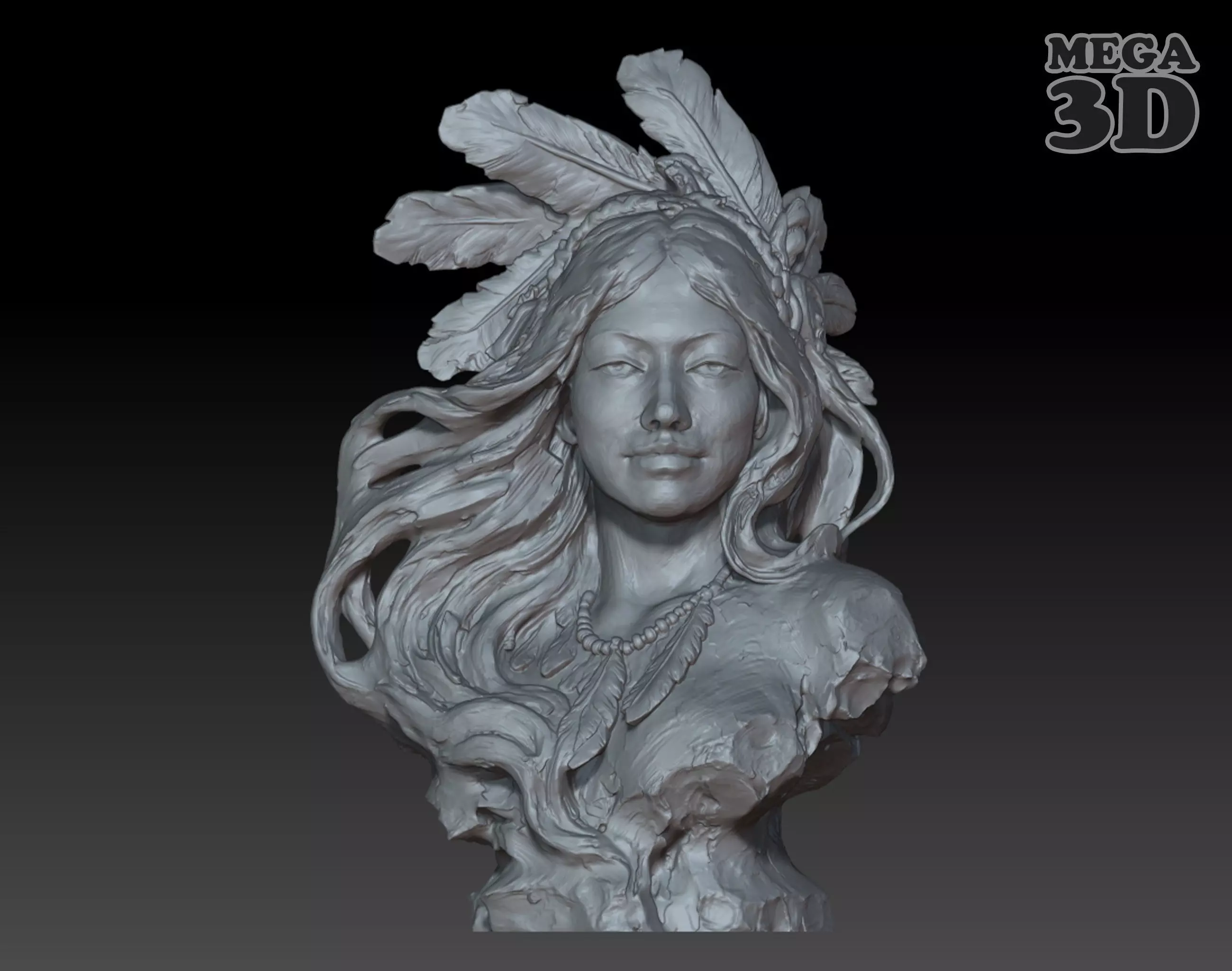 Native American Girl Sculpture - Artistic Clay Bust 263101 3D print model