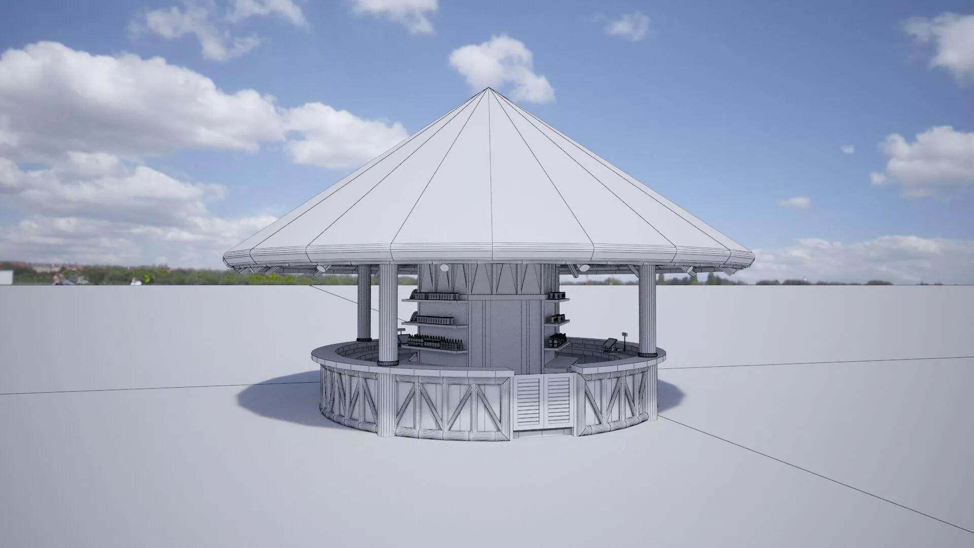 Conical Thatch Roof Pavilion Bar Kiosk 3D model