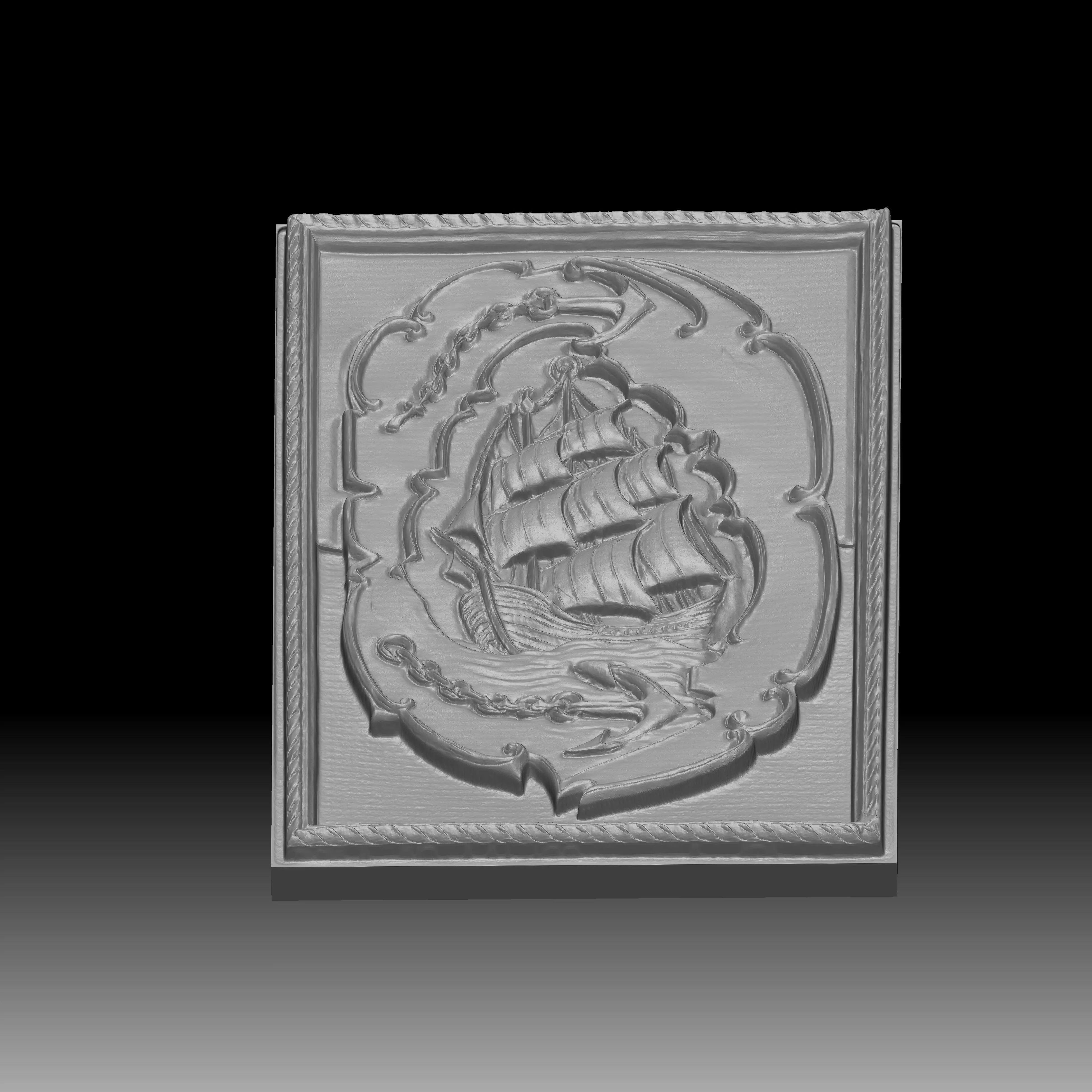 a sailing ship bas-relief design 3D print model