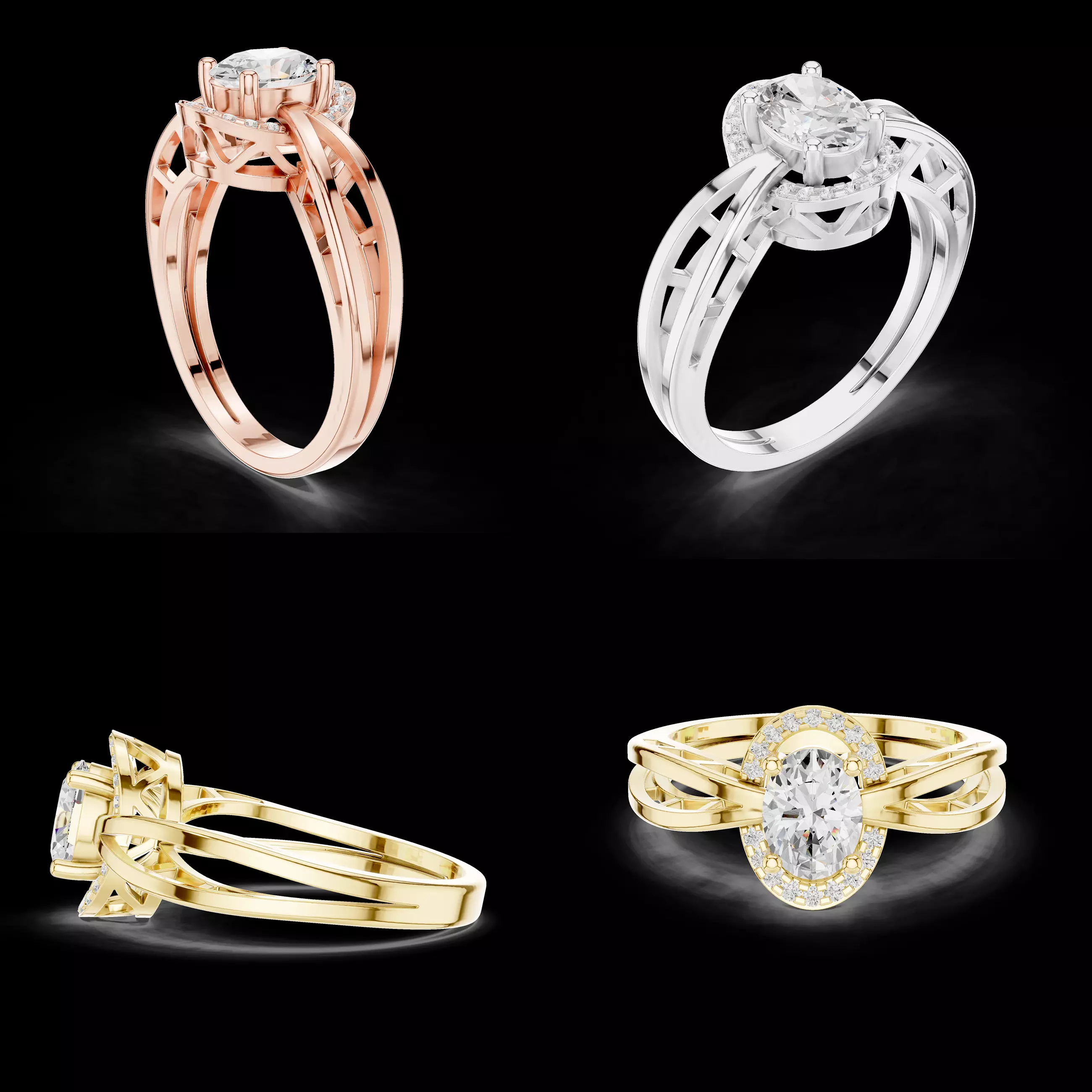 Oval Cut Halo Engagement Ring CAD Design with Split Shank 3D print model