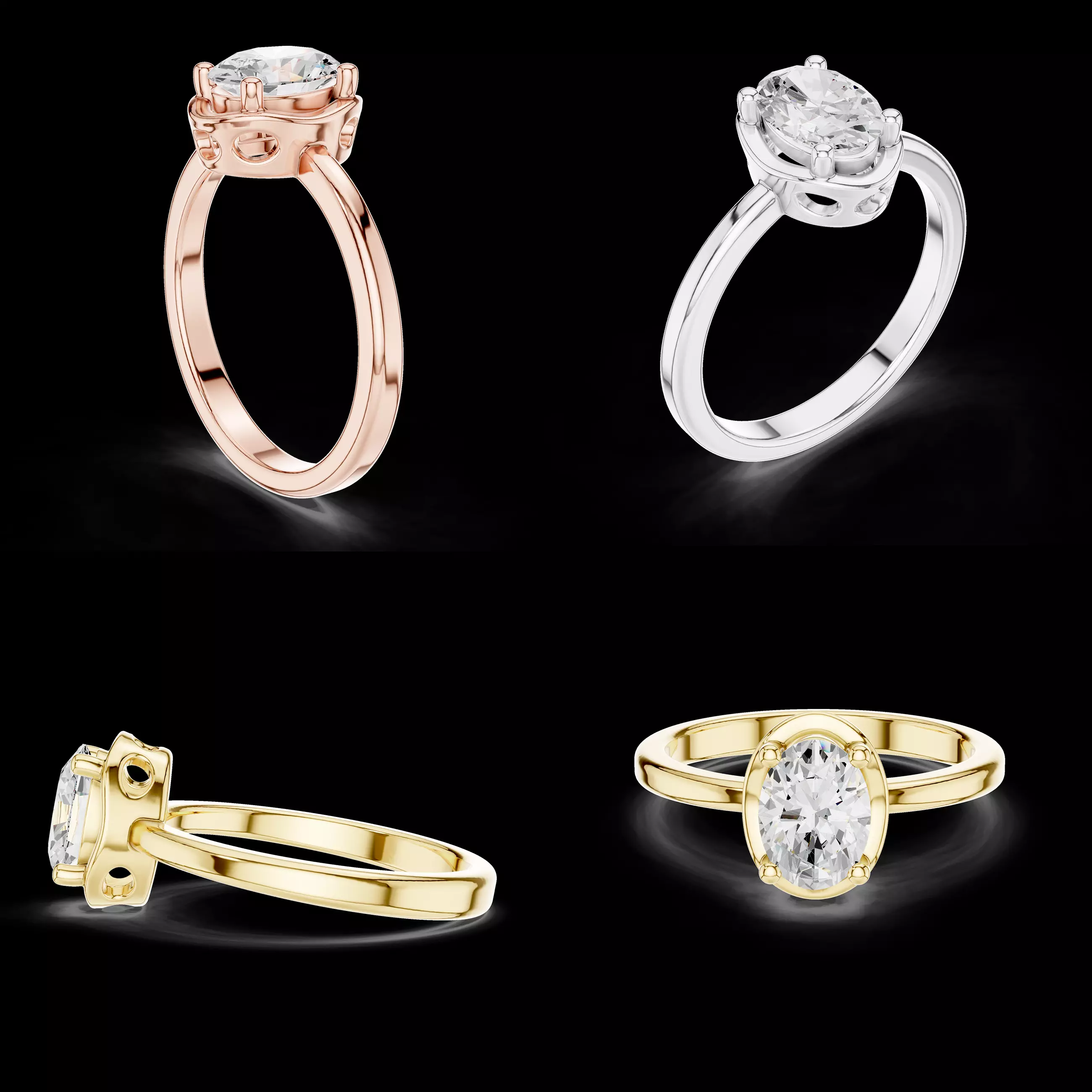 Oval Cut Solitaire Engagement Ring CAD Design Bezel Style 3D print model