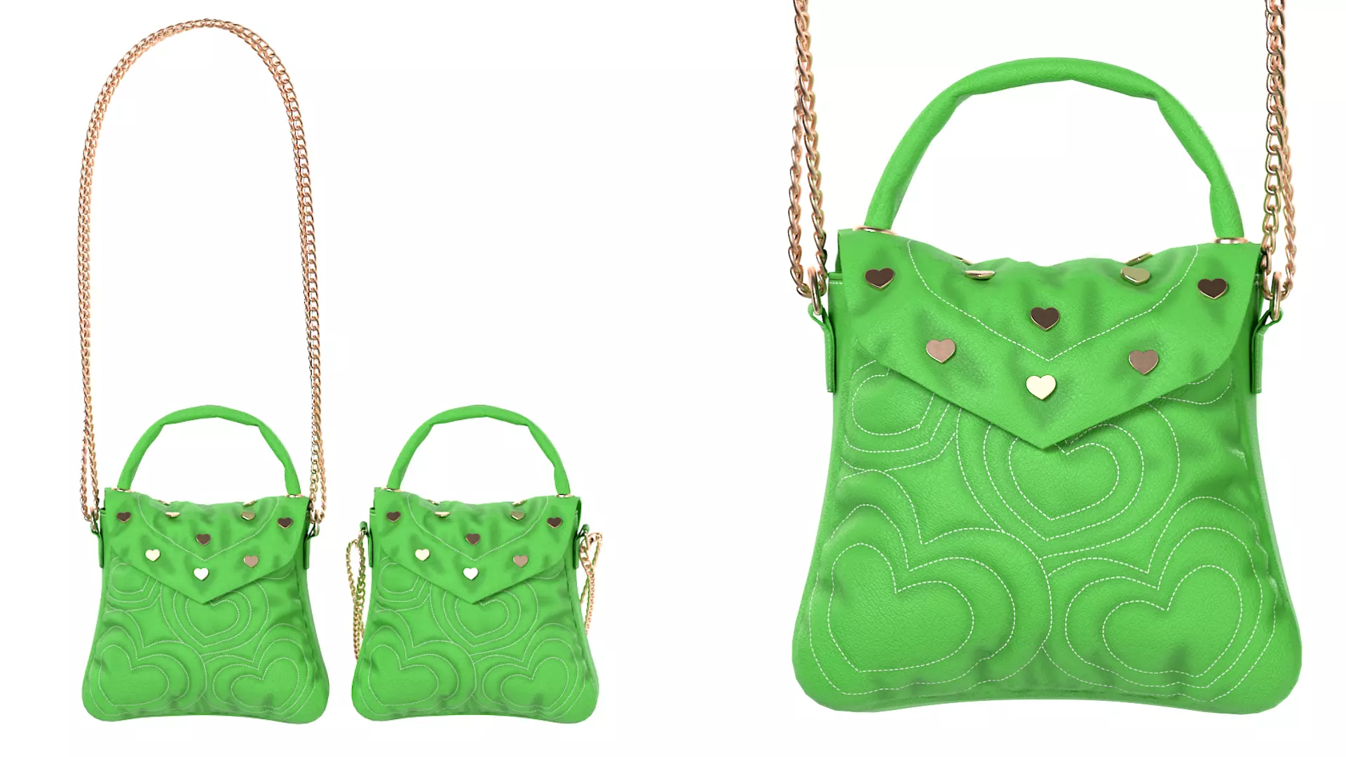Lovely Heart Embellished Handbag Green 3D model