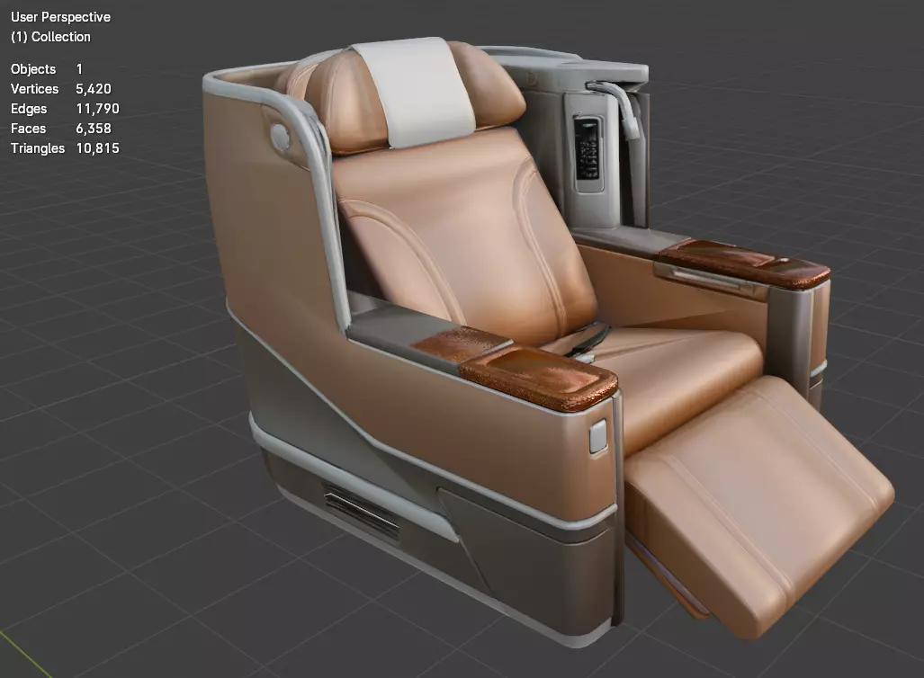 airplane luxury leather seat low poly Low-poly 3D model