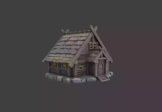 Viking Longhouse Low-poly 3D model 4