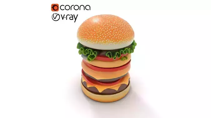 Three-Layer Gourmet Burger Low-poly 3D model 7