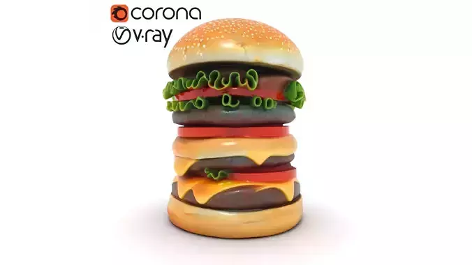 Three-Layer Gourmet Burger Low-poly 3D model 5