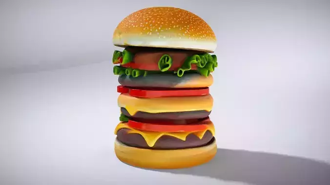 Three-Layer Gourmet Burger Low-poly 3D model 2