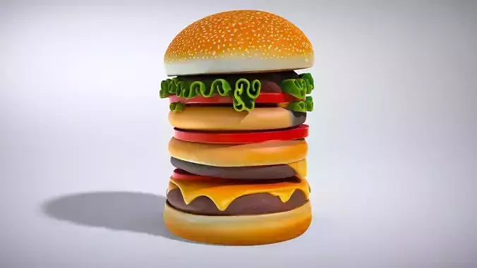 Three-Layer Gourmet Burger Low-poly 3D model 3