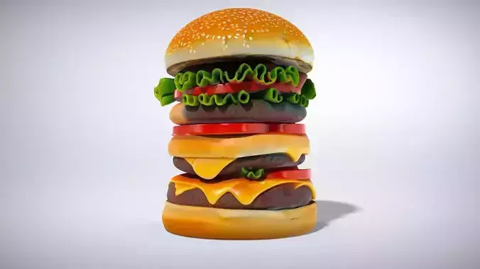 Three-Layer Gourmet Burger Low-poly 3D model