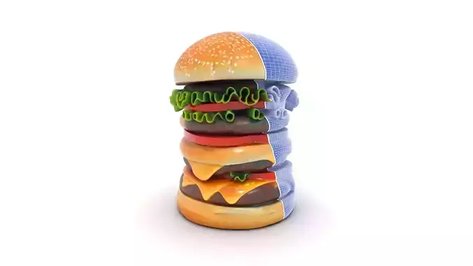 Three-Layer Gourmet Burger Low-poly 3D model 6