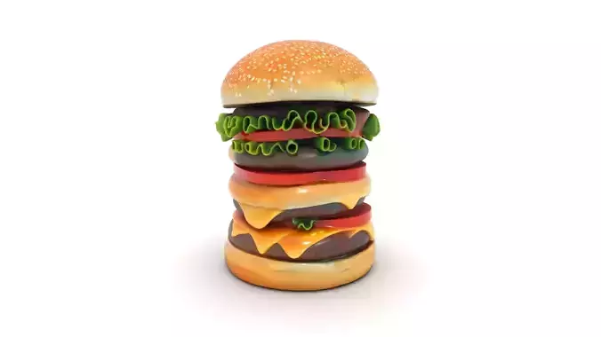 Three-Layer Gourmet Burger Low-poly 3D model 4
