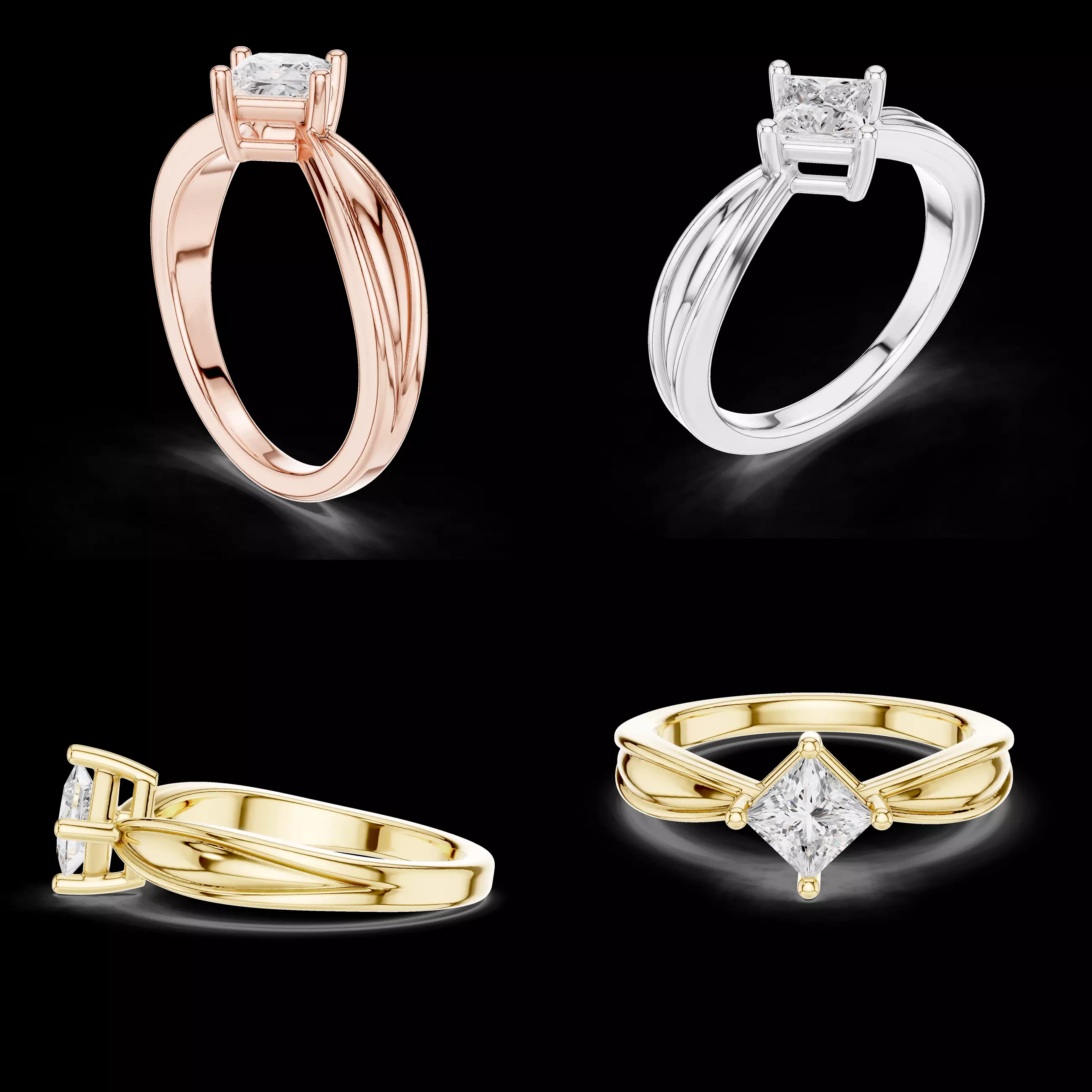 Princess Cut Diamond Solitaire Ring CAD Design with Split Band 3D print model