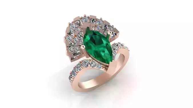 pear emerald and baguette high jewelry ring