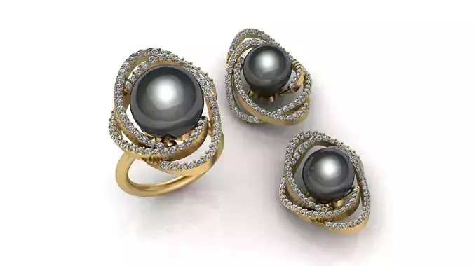 pearl jewelry set earring and ring