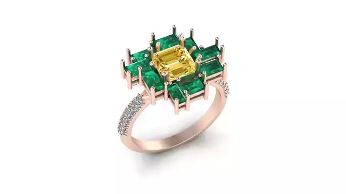 emerald square and baguette high jewelry ring
