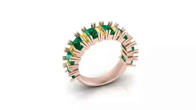 emerald cut and baguette high jewelry ring