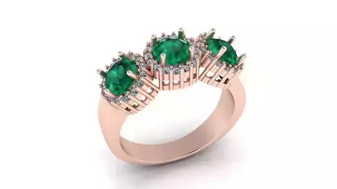 3 round emerald halo setting high jewelry ring