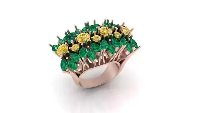 marquise emerald and round diamond high jewelry ring 
