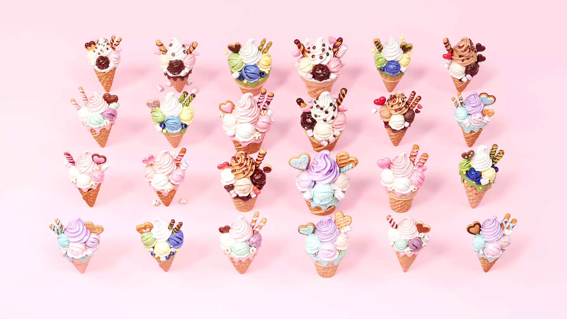 Valentine Day heart-shaped chocolate biscuit ice cream 3D model