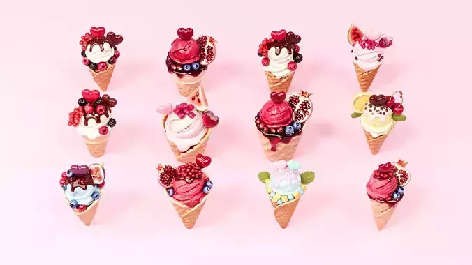 Valentine Day Fruit Ice Cream 3D model