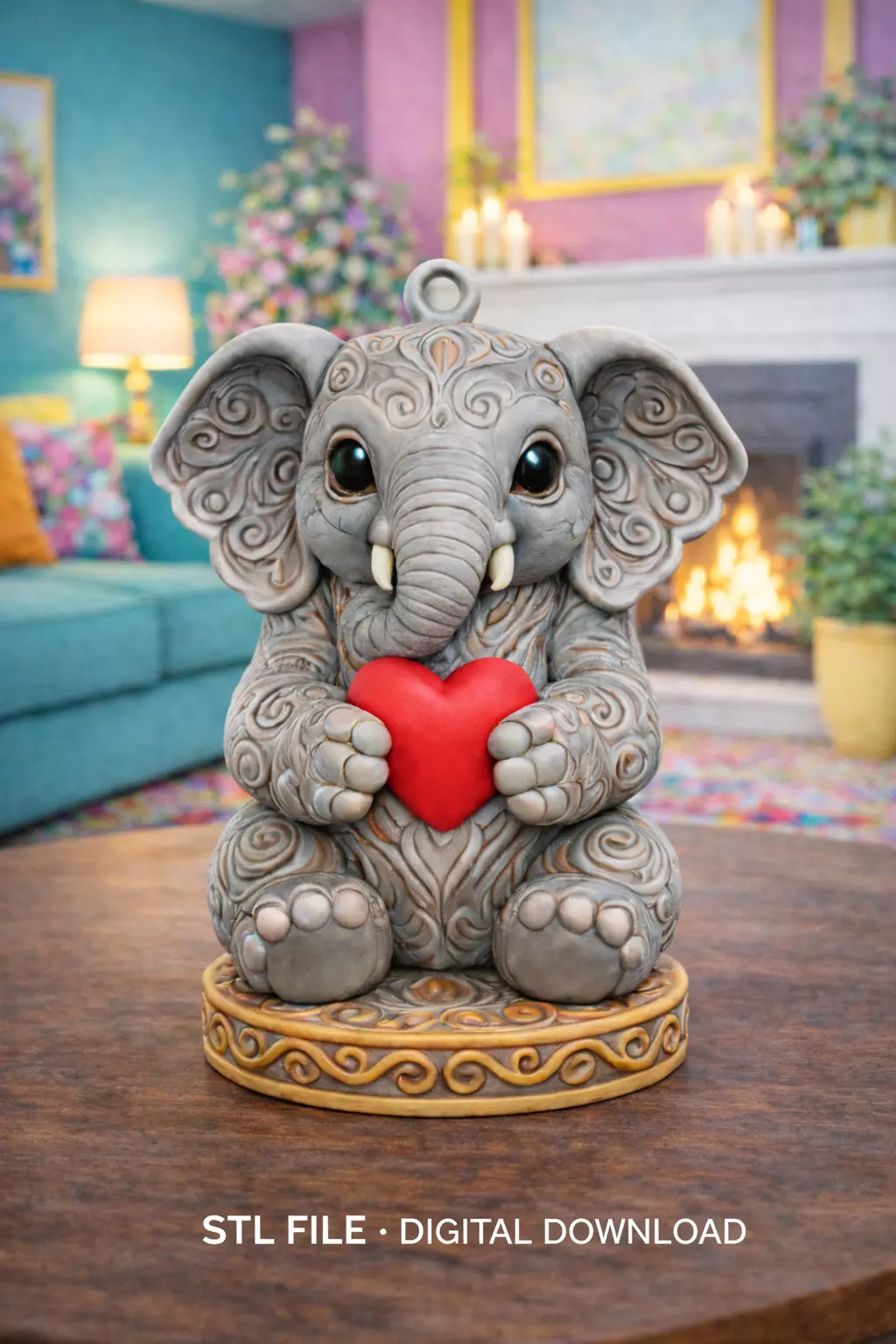Elephant Holding Heart Figurine 3D Printing STL File 3D print model