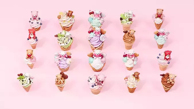 Valentine Day Bear Ice Cream 3D model