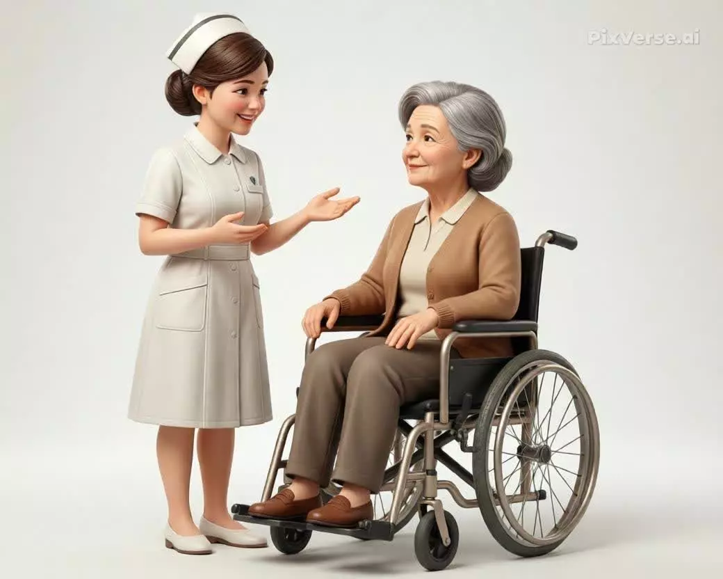 Nurse With Elderly Wheelchair 3D Model 3D print model