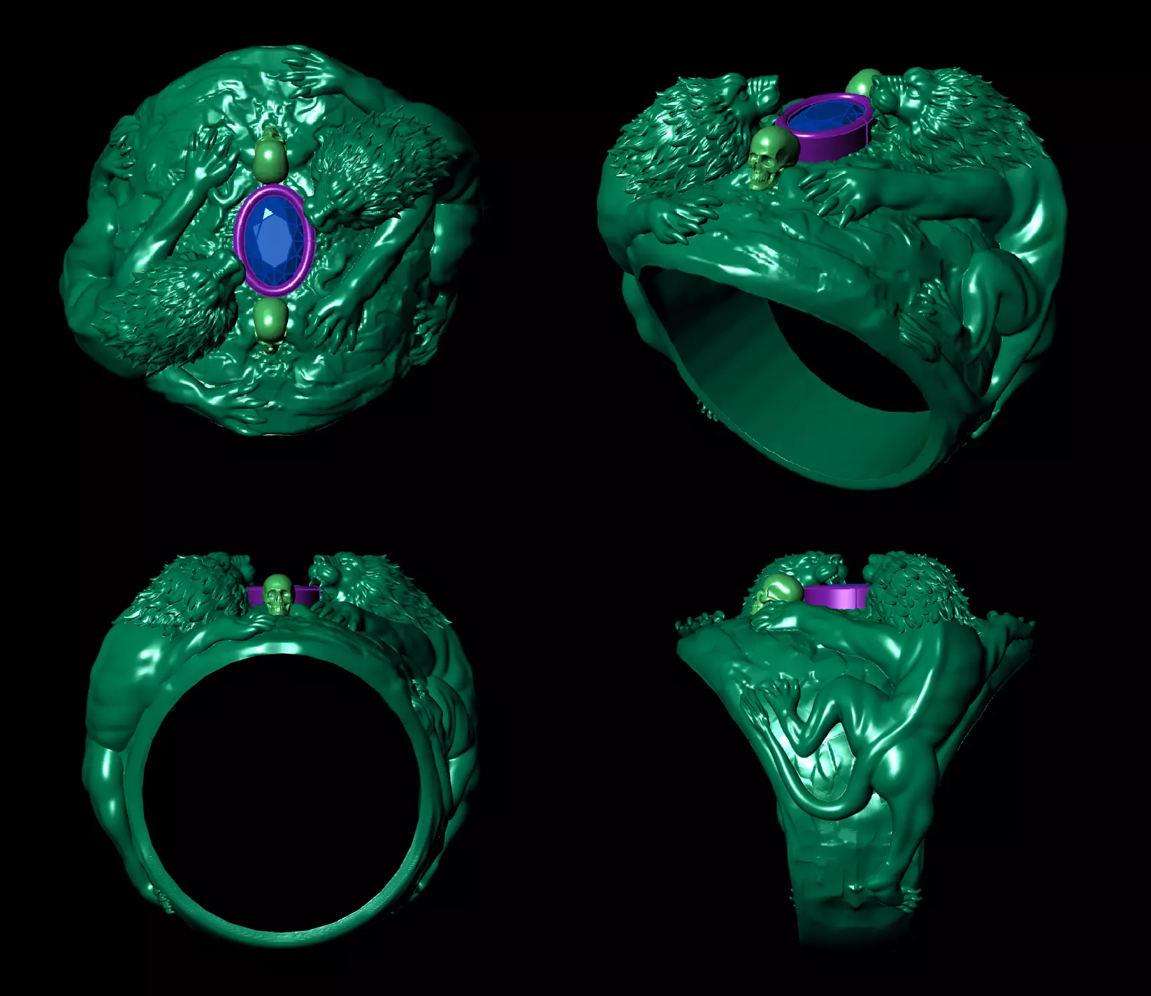 gold over lion ring Mens lion Low-poly 3D model