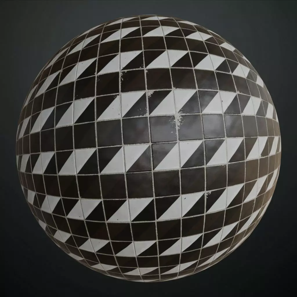 Monochrome Diagonal Geometric Tiles PBR Seamless Texture
