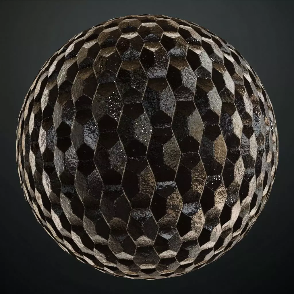 Hammered Obsidian Hexagonal Paving PBR Seamless Texture
