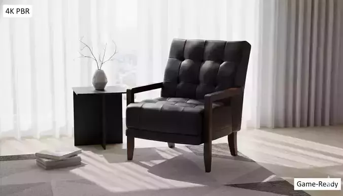 Luxury Leather Club Chair with Wood Frame - 4K Textures PBR