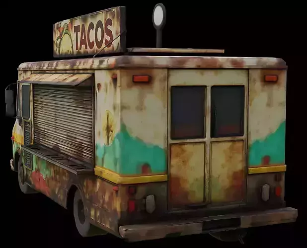 Rusted Taco Truck Weathered Street Food Van Game Ready PBR Low-poly 3D model 5