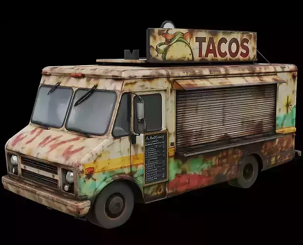 Rusted Taco Truck Weathered Street Food Van Game Ready PBR Low-poly 3D model 2