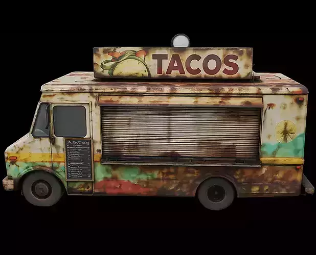 Rusted Taco Truck Weathered Street Food Van Game Ready PBR Low-poly 3D model 3